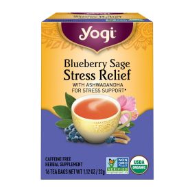 Yogi Tea Blueberry Sage Stress Relief | Organic Caffeine-Free Herbal Tea with Ashwagandha | 16 Tea Bags
