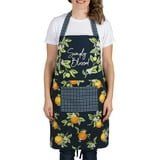 Mainstays Chef Kitchen Apron, 28" x 32", Navy Lemon Cotton Bib Apron with Front Pocket and 40" Ties
