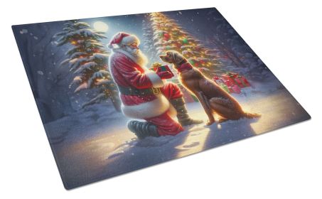 Chesapeake Bay Retriever and Santa Claus Glass Cutting Board Decorative Tempered Glass Kitchen Cutting and Serving Board Large Size Chopping Boar