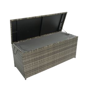 113 Gallon Wicker Patio Deck Box With Lid For Outdoor Cushion Storage (Color: Grey)