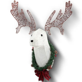 Lighted Christmas Wall Decor Reindeer Head, 39 Pre-lit 3D Rudolph Hanging Wreath For Front Door Window Indoor Outdoor Xmas Decor Lighted Holiday (Option: As picture)