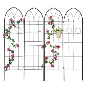 4 Pack Metal Garden Trellis 78.7x19.7 Rustproof For Climbing Plants Outdoor (Color: Black)