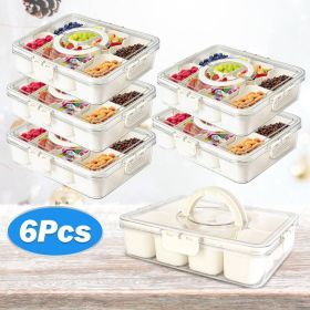 Divided Serving Tray 8 Compartments Snack Box Charcuterie Container Clear Snack Platter Organizer Storage Box with Lid Handle for Candy Nuts Cook (Quantity: 6Pcs)