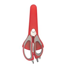 7-in-1 Multi-Purpose Kitchen Scissors With Magnetic Holder - Ultra-Sharp Stainless Steel Blades For Meat, Fish, Vegetables, Nuts & Bottles - Ergo (Option: Red and gray)